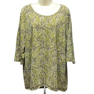 Catherines Womens Plus Size 1X Top 18/20W Leaf Print 3/4 Sleeve Scoop Neck